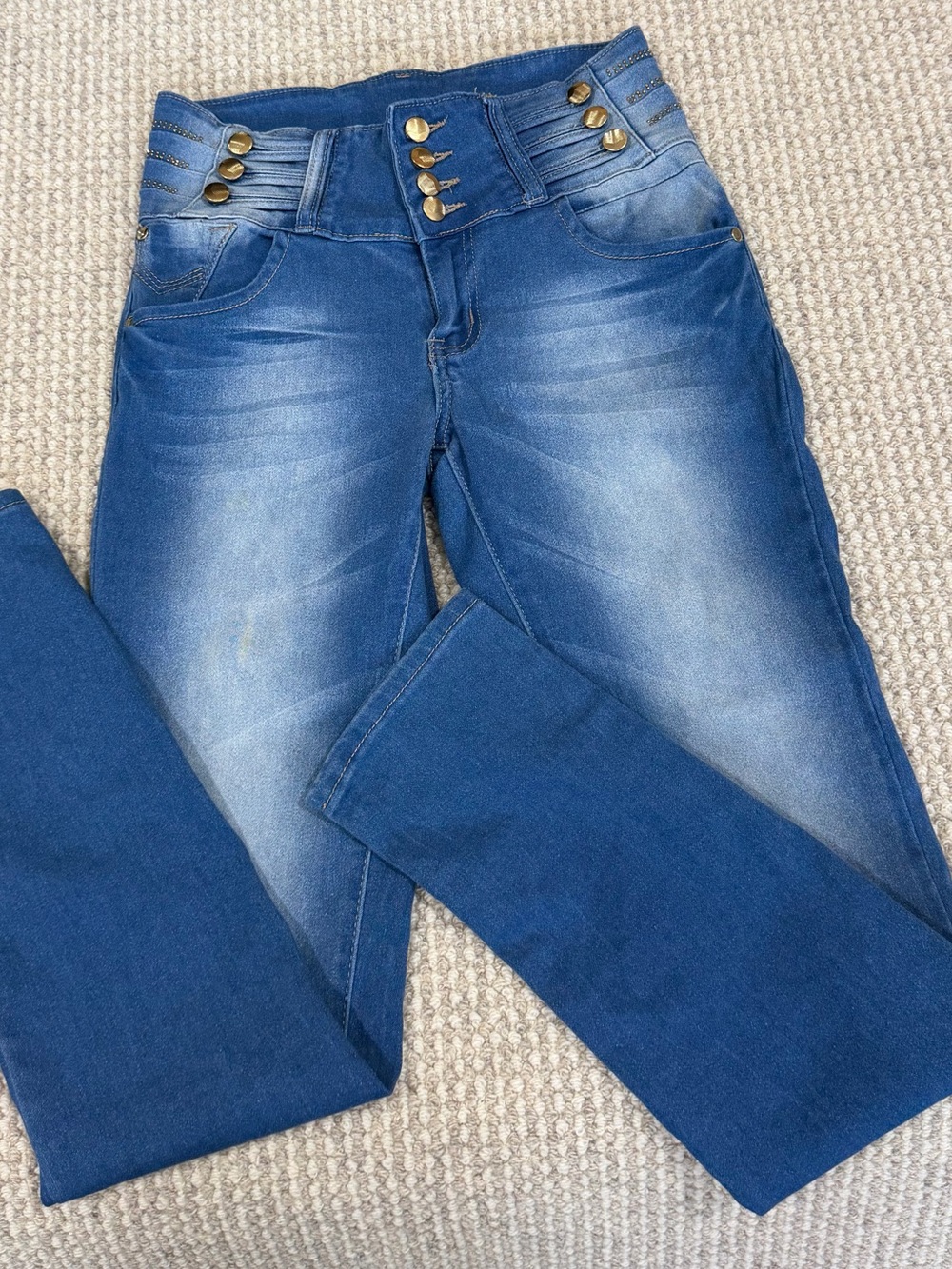 Tush Push Stretch Columbian Butt Lift Push Up Jeans Size 9 Medium Wash Studded